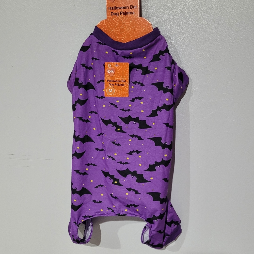 Halloween Bat Dog Pajama Size Medium Purple Black